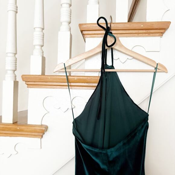 Reformation Nyla Velvet Halter Slit Dress Emerald Green Sleeveless Size L Large - Picture 4 of 9
